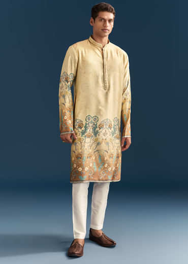 Multicolour Silk Kurta Set For Men With Abstract Print