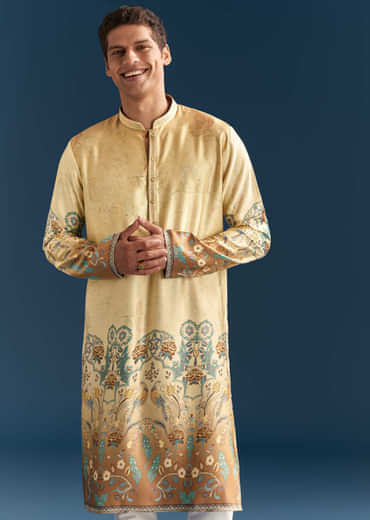 Multicolour Silk Kurta Set For Men With Abstract Print