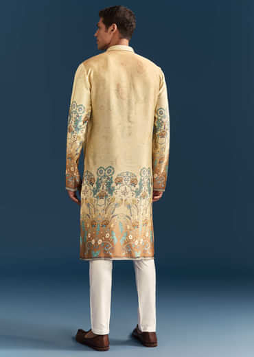 Multicolour Silk Kurta Set For Men With Abstract Print