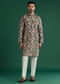 Multicolour Silk Kurta Set For Men With Floral Motif Print