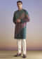 Multicolour Silk Kurta Set For Men With Intricate Resham Work