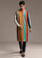 Multicolour Silk Kurta Set For Men With Stripe Print