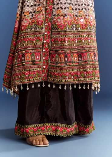 Multicolour Tabby Silk Printed Kurta Palazzo With Dupatta