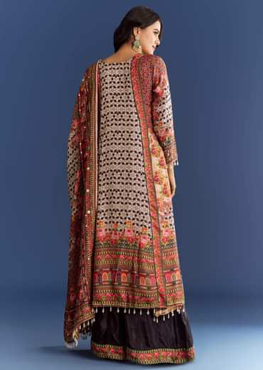 Multicolour Tabby Silk Printed Kurta Palazzo With Dupatta