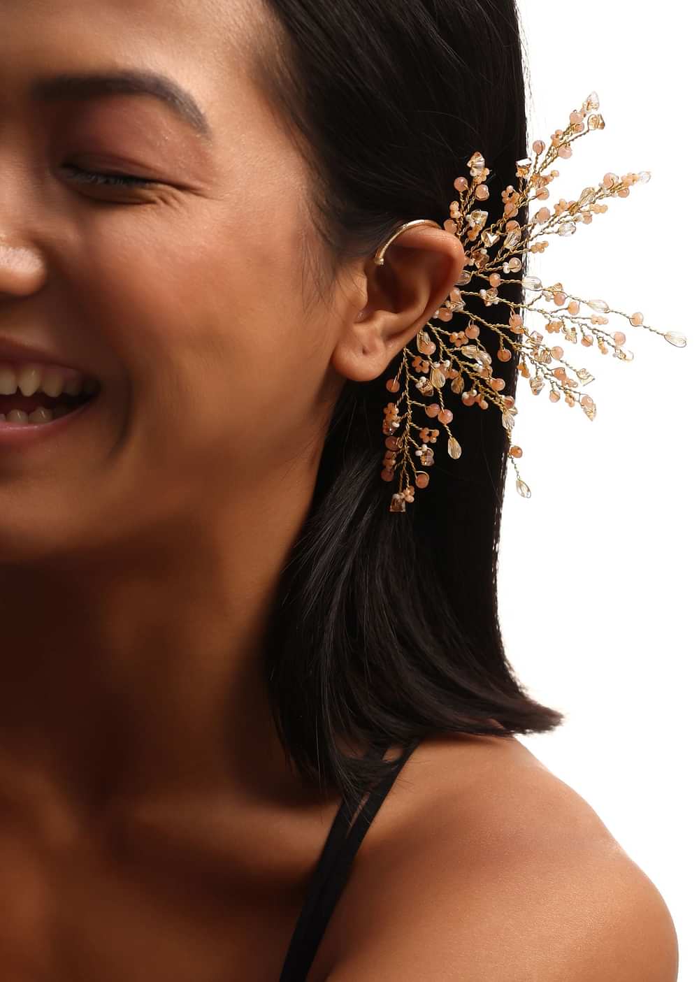 Multicolour And Red Handcrafted Earcuff In Mix Metal