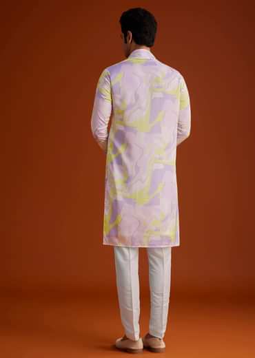 Multicolour Marble Printed Silk Kurta Set