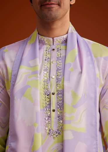 Multicolour Marble Printed Silk Kurta Set