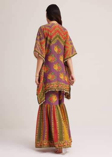 Multicolour Printed Sharara Set In Tissue Fabric