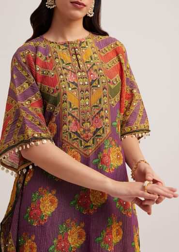 Multicolour Printed Sharara Set In Tissue Fabric