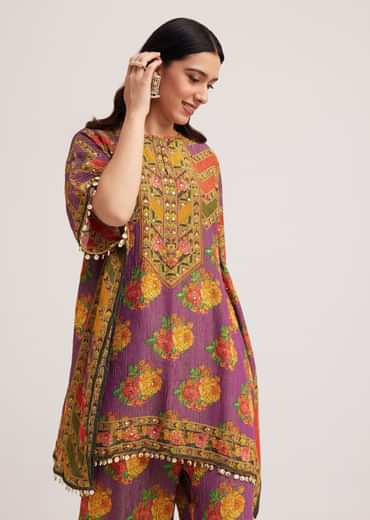 Multicolour Printed Sharara Set In Tissue Fabric