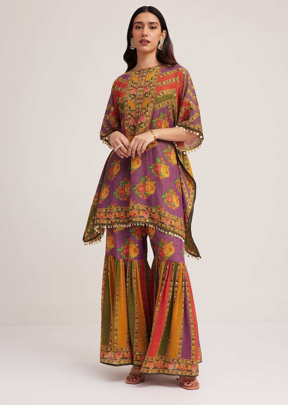 Multicolour Printed Sharara Set In Tissue Fabric