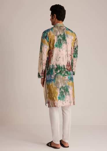 Multicolour Printed Silk Kurta Set