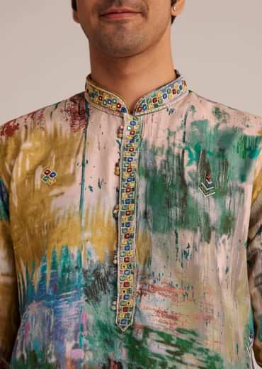 Multicolour Printed Silk Kurta Set