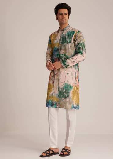 Multicolour Printed Silk Kurta Set