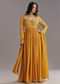Mustard Chinon Anarkali Set With Moti Zari and Cut Dana Embroidery