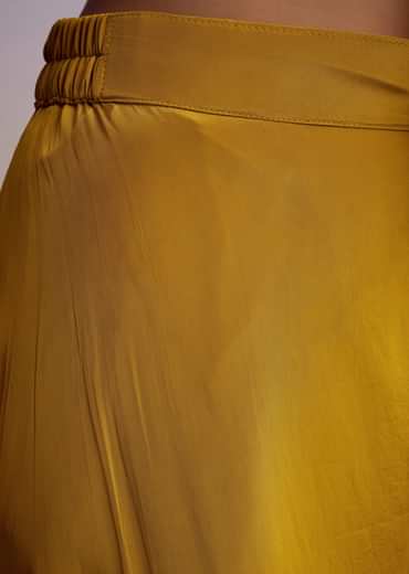 Mustard Net Palazzo Suit With Moti And Cut Dana Work