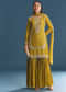 Mustard Silk Kurta Sharara Suit With Sequins And Cutdana Work