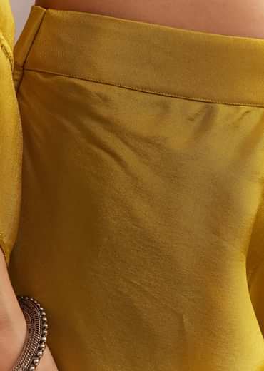 Mustard Tissue Embroidered Kurta Dhoti With Pre Draped Dupatta And Belt