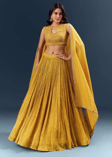 Mustard Yellow Banarasi Silk Bridesmaid Lehenga With Intricate Hand Embroidery
