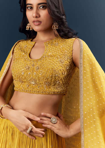 Mustard Yellow Banarasi Silk Bridesmaid Lehenga With Intricate Hand Embroidery