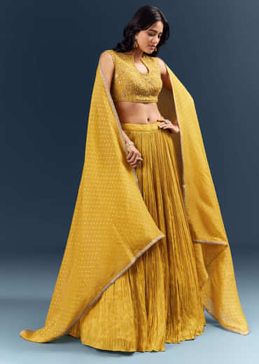 Mustard Yellow Banarasi Silk Bridesmaid Lehenga With Intricate Hand Embroidery