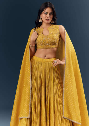 Mustard Yellow Banarasi Silk Bridesmaid Lehenga With Intricate Hand Embroidery