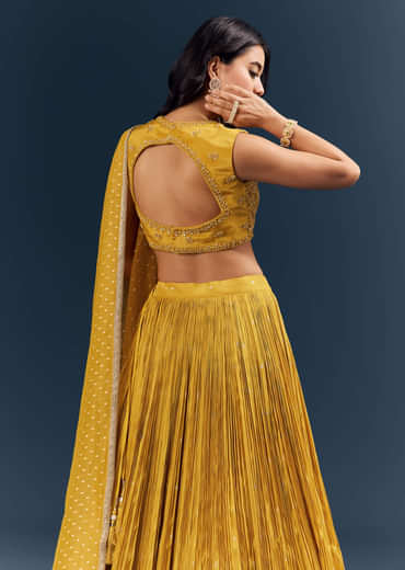 Mustard Yellow Banarasi Silk Bridesmaid Lehenga With Intricate Hand Embroidery