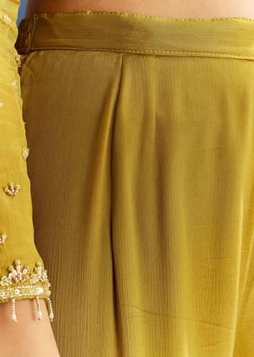 Mustard Yellow Chinon Kurta With Sharara And Dupatta