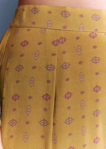 Mustard Yellow Crepe Kurta Set With Paisley And Floral Print