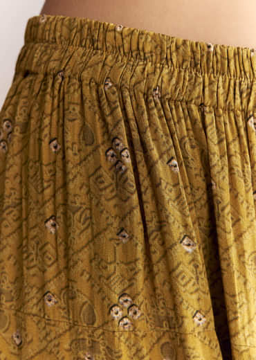 Mustard Yellow Crepe Patiala Suit With Indie Print And Zari Work