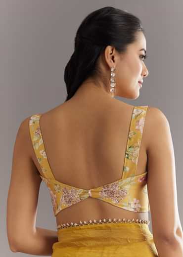 Mustard Yellow Crushed Tissue Saree With Moti Cutdana Embellished Border