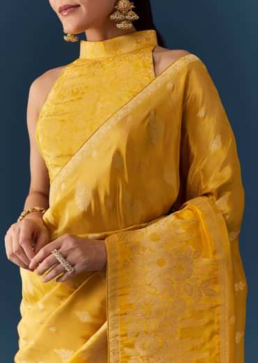 Mustard Yellow Dola Silk Saree with Blouse Fabric