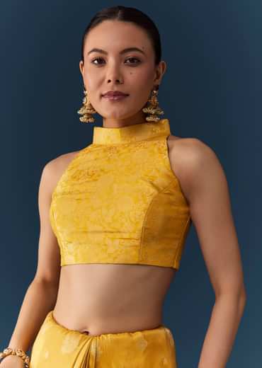 Mustard Yellow Dola Silk Saree with Blouse Fabric