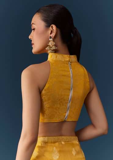 Mustard Yellow Dola Silk Saree with Blouse Fabric