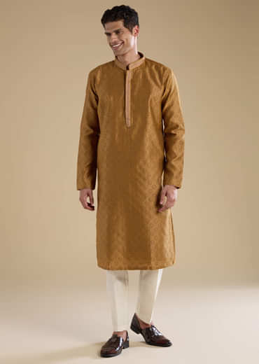 Mustard Yellow Jacquard Kurta Set