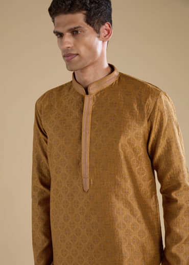 Mustard Yellow Jacquard Kurta Set
