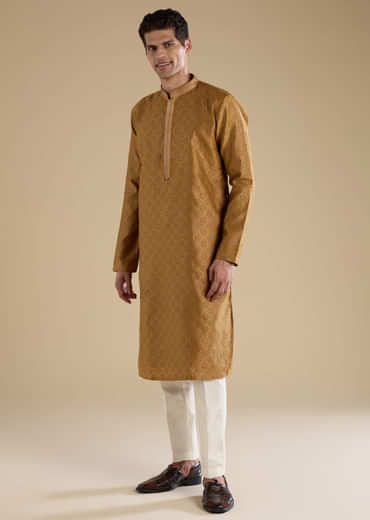 Mustard Yellow Jacquard Kurta Set