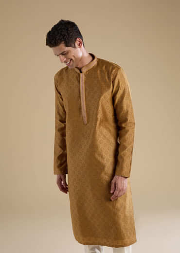Mustard Yellow Jacquard Kurta Set