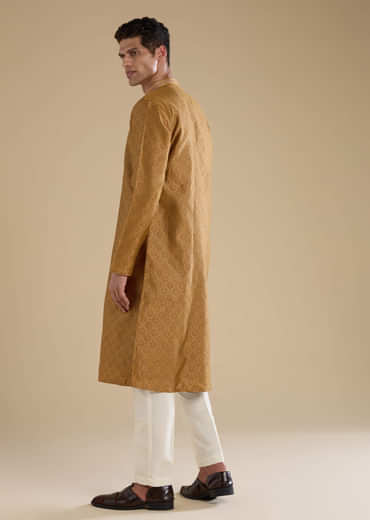 Mustard Yellow Jacquard Kurta Set