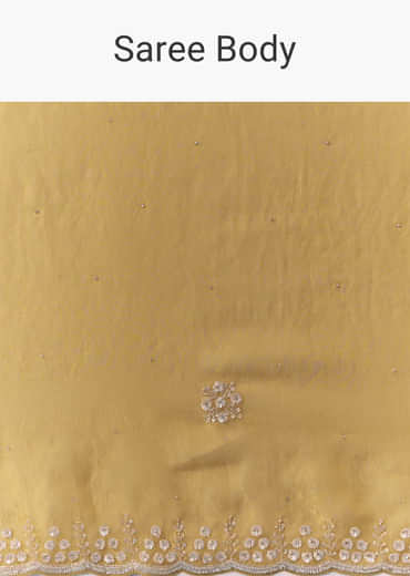 Mustard Yellow Jacquard Printed Tissue Saree with Unstitched Blouse