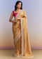 Mustard Yellow Jacquard Tissue Saree With Heavy Hand Embroidery