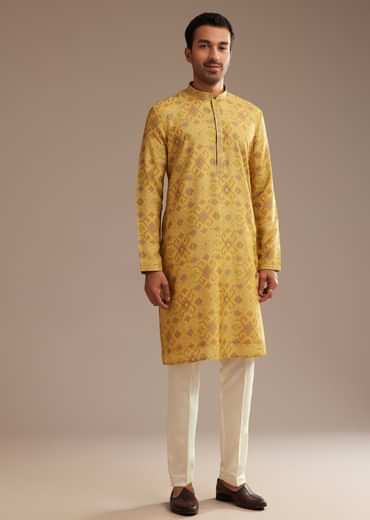 Mustard Yellow Kurta Set with Geometric Print