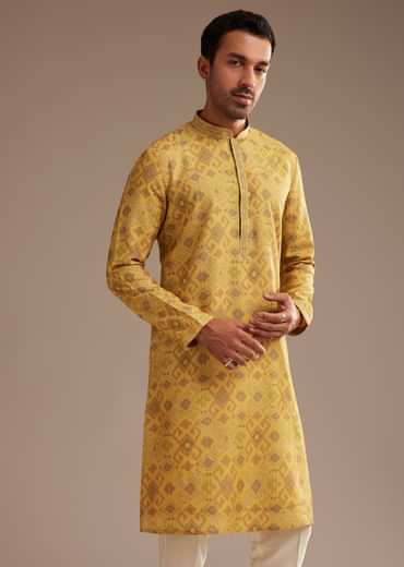 Mustard Yellow Kurta Set with Geometric Print