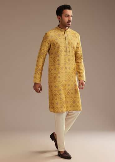 Mustard Yellow Kurta Set with Geometric Print