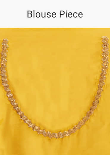 Mustard Yellow Organza Saree With Scallop Border And Stone Work