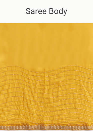 Mustard Yellow Organza Saree With Scallop Border And Stone Work