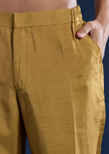 Mustard Yellow Silk Blend Embroidered Mens Kurta Set with Dupatta