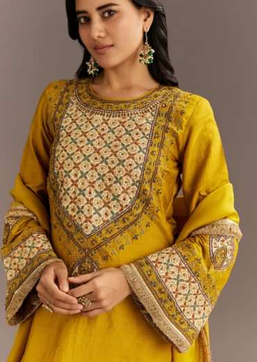 Mustard Yellow Silk Kurta Patiala With Gotta Lace Dupatta