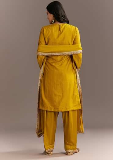 Mustard Yellow Silk Kurta Patiala With Gotta Lace Dupatta