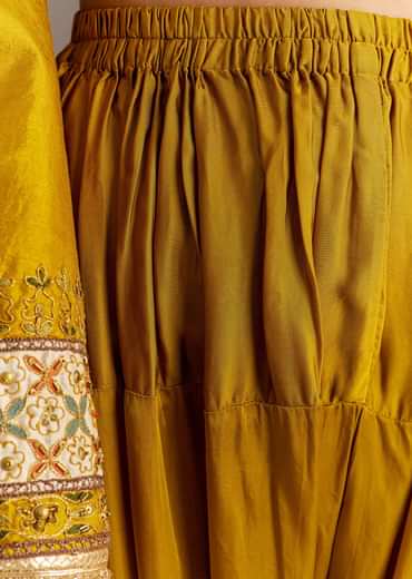 Mustard Yellow Silk Kurta Patiala With Gotta Lace Dupatta